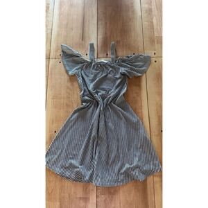 Zara Girls Black White Striped Cold Shoulder Flutter Sleeve Dress Size 11/12